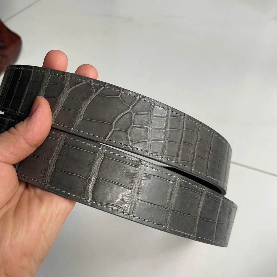 GRIS 100% Genuino Cuerpo Exótico Cuero Piel Hombre Cinturones Hebilla.3.8cm Foto 4 de 4