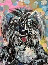  Abstract  Painting DOG PORTRAIT Original OOAK 9 x 12 Fun Bold expressive  HAPPY