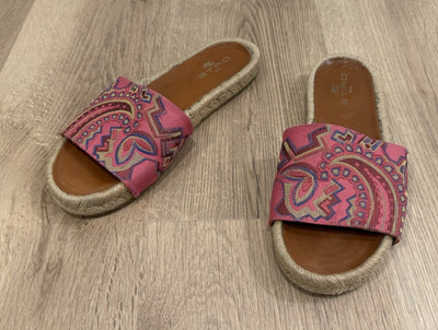Etro Milan Paisley Size 39 Pink Canvas Espadrille Flats Slides Made in Spain