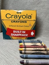 Vtg Crayola Crayons 64 Pack Sharpener Binney Smith Retired Hall of Fame colors