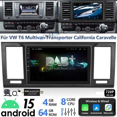 NHOPEEW DAB+ 4+64GB Android15 CarPlay Autoradio Für VW T6 Transporter Multivan GPS Navi