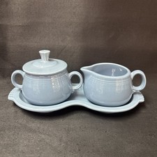 Fiestaware Homer Laughlin PERIWINKLE Creamer Sugar Bowl Lid Tray ~ 4Pc Set