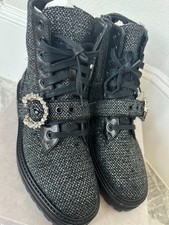 Jimmy Choo Cora Marl Embellished Glistening Tweed Combat Boots