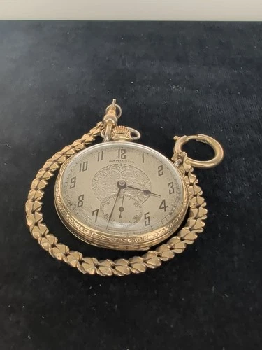 Antique Hamilton pocket watch, 14k gold filled, runs, 912, 17 jewels, open face