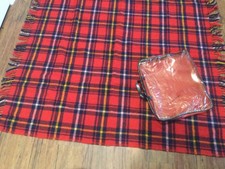 Vtg Wool Stadium Blanket Throw Red Tartan Plaid With Carry Bag 48x49  