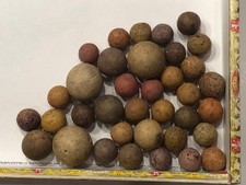 Vintage - Over 35 Natural Tone Clay Marbles 1/2  -5/8  . Plus Shooters