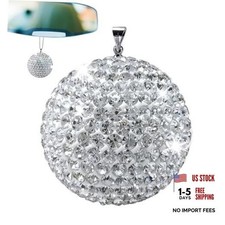 Bling Car Accessories - Elegant 1.37" Crystal Ball Rear View Mirror Silver