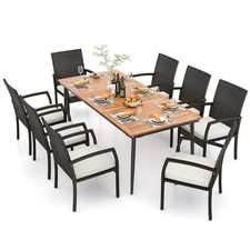 Patio 9 PCS Dining Set Outdoor Acacia Wood Dining Table w/ 1.9" Umbrella Hole