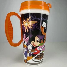 Disney Parks Refillable Mug 16oz Whirley Cup Orange Lid Travel Mickey & Friends