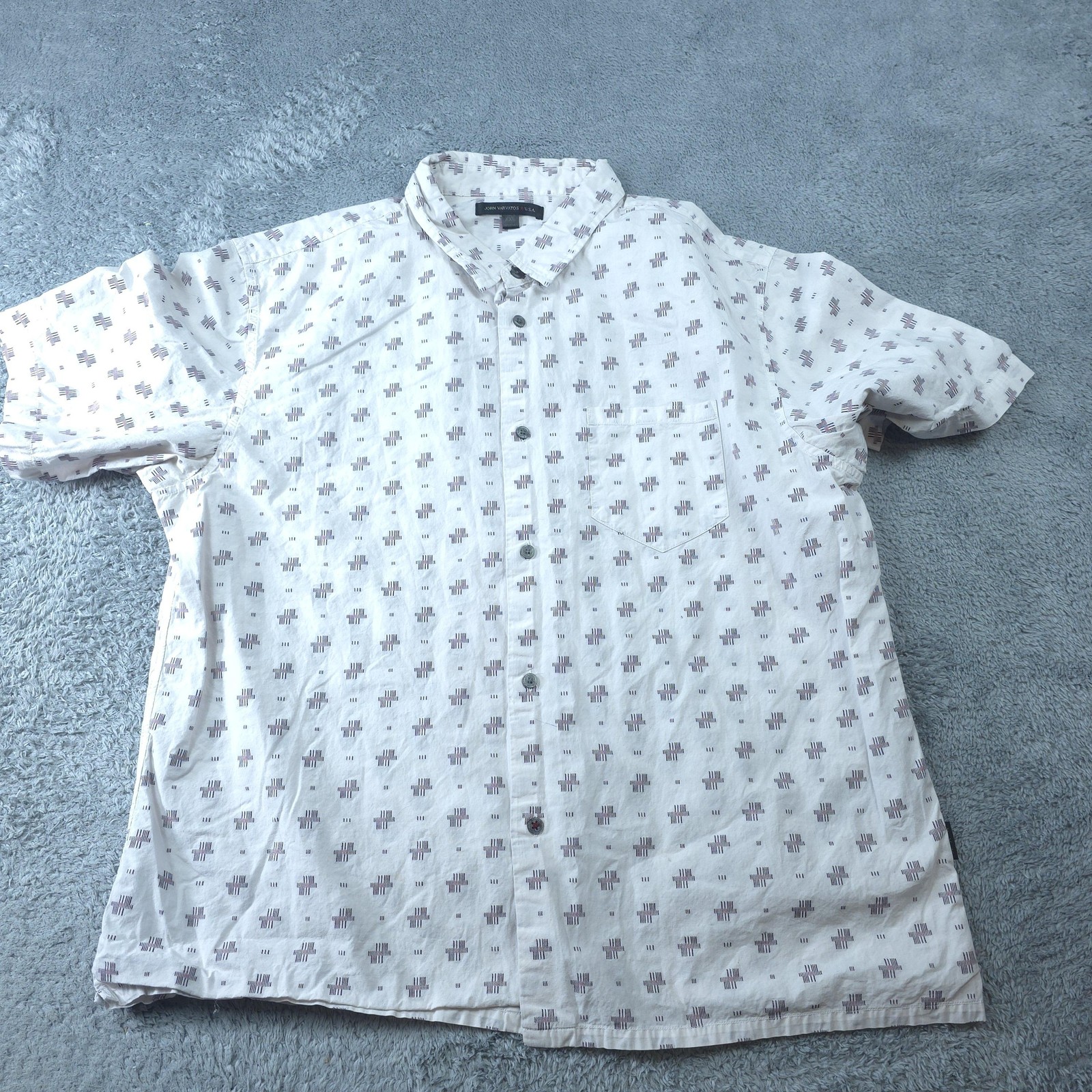 John Varvatos Star USA Shirt Mens 2XL White Geometric Short Sleeve Button Up