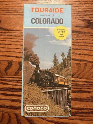 Vintage 1972 Colorado Touraide by Conoco Oil Gas Station Map 18'' x 26.5''