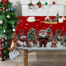 Red Snowman and Santa Christmas Tablecloth 60x84 Inches for Rectangle Tables