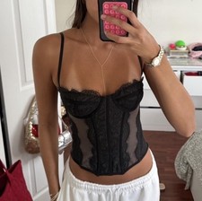 Urban Outfitters Bustier Womens Small Black Lace Corset Top Out From Under