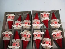 12 Vintage Holt Howard Honeycomb Santa Claus Christmas Ornaments in Orig Box