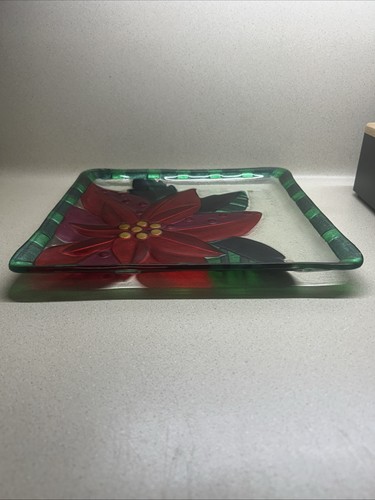 Lori Siebert For Silvestri Hand Blown Glass Poinsettia Plate for DemDaco - Picture 2 of 4