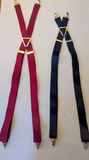 Set of 2 Vintage CAS Germany Burgundy and Navy Blue Suspenders W/Gold Hardware.