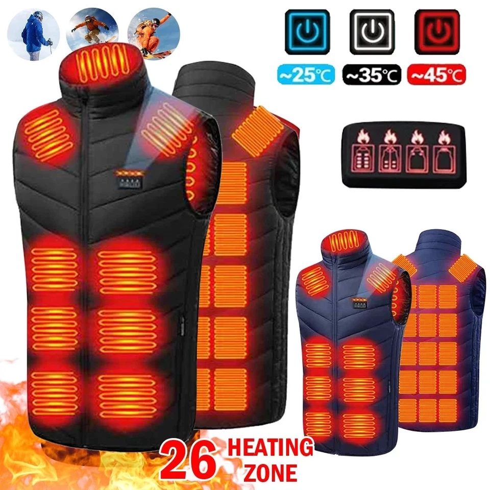 Electric Heated Vest Winter Gilet Body Warmer Men Heating Warm Up Thermal Jacket - Image 3 of 4