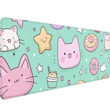Cute Cat Desk Pad Mouse Pad Stars Donuts Clouds Cartoon XL Mouse Pad Large Mo...