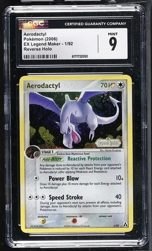 CGC 9 MINT Aerodactyl 1/92 EX Legend Maker Reverse Holo Stamped Pokemon Card