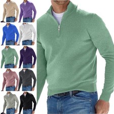 Maglione da Uomo Maglia Caldo Pullover Collo Alto Zip Maniche Lunghe Top