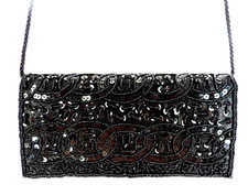 Vintage BIJOUX TERNER Crossbody Evening Bag Clutch Purse Black Sequins  Beads