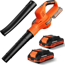 21V Cordless Leaf Blower with 2 Batteries & Charger, 2-Speed Lightweight Lawn Bl
