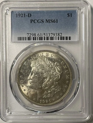 1921-D Morgan Silver $1 Dollar Coin PCGS MS 61 (382)