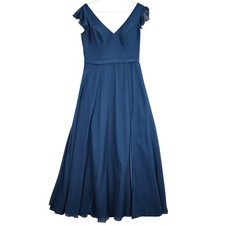 Azazie Chiffon Flutter Sleeve Maxi Dress Womens 10 Blue Excellent V-Neck Gown