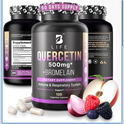 Quercetin 500mg Vitamin C, Zinc & Ginger   Quercetin with Bromelain Supplement