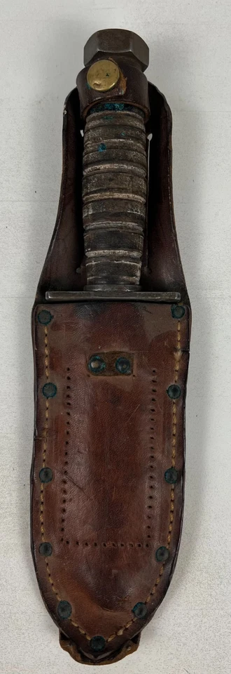 Faca de luta de sobrevivência vintage Camillus NY com bainha de couro original – Colle - Imagem 2 de 4
