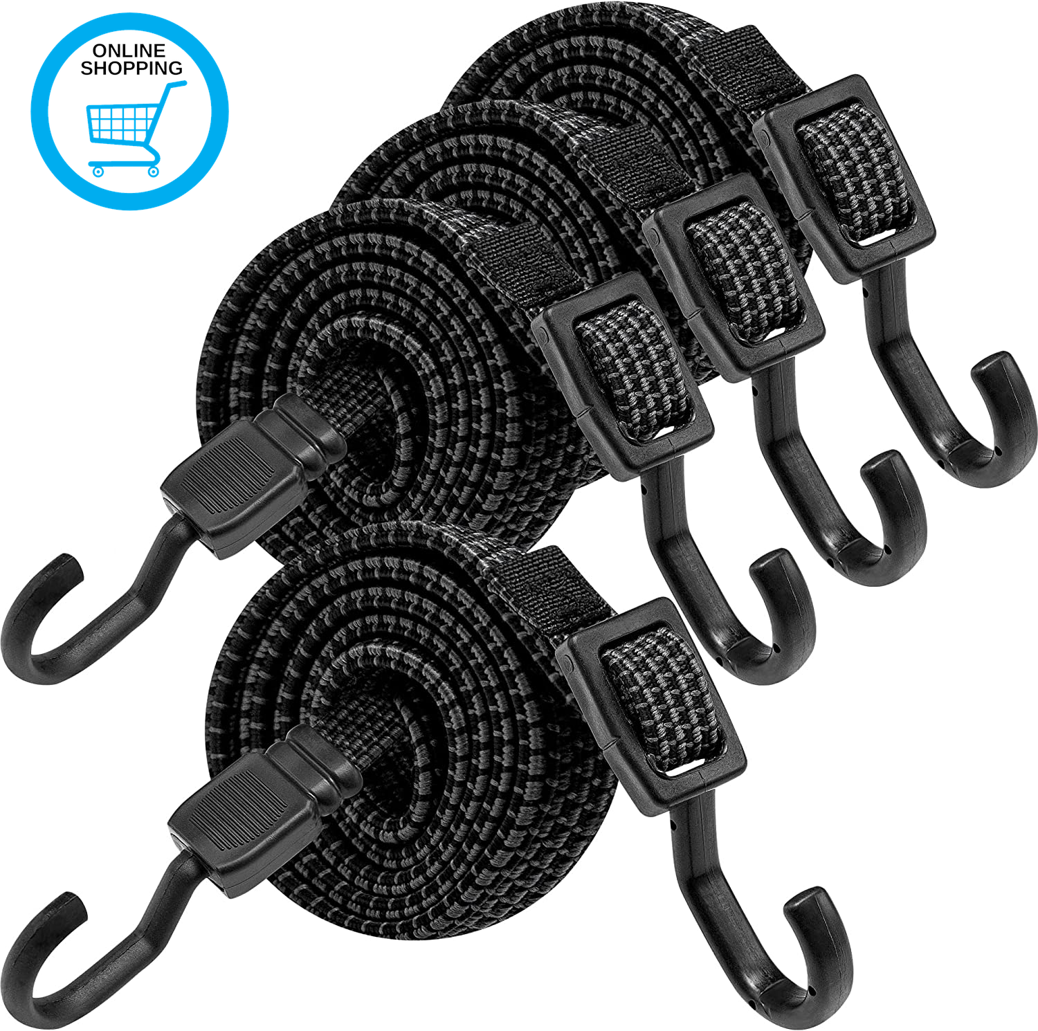 Bungee Cords with Hooks Heavy Duty, Flat Adjustable Bungee Cords with Hooks 80 C