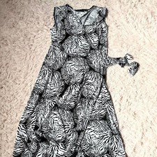 Zebra Animal Print Zoo Statement Monochrome Wrap Dress Womens M Vintage Y2K Bold