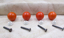 4 PACK Vintage ILCO, Orange 1-1/8" Round Ceramic Cabinet Door Knob, Drawer Pull