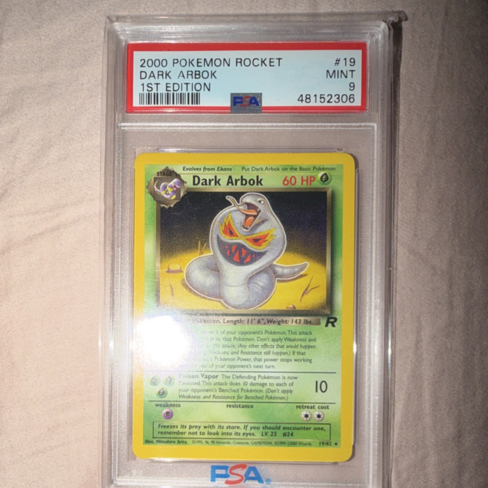 Pokemon TCG 2000 Team Rocket Dark Arbok 19/82 1st Ed Rare PSA 9