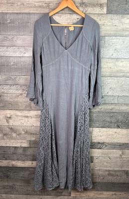 Free People Hazel Maxikleid Gr. Small grau grau Spitze Boho Schlagärmel lang