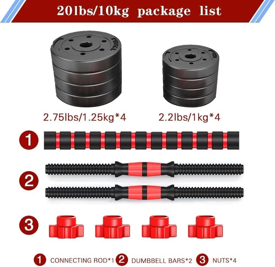 Par de mancuernas ajustables de 20 lb con conector - Juego de ejercicios en casa de 3 modos Foto 3 de 4