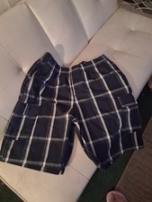 Shaka Wear Dark Blue White Plaid Cargo Shorts Men  s Drawstring Pockets