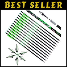 20 Inch Carbon Crossbow Bolts + Broadheads Combo - 12+6 Pack