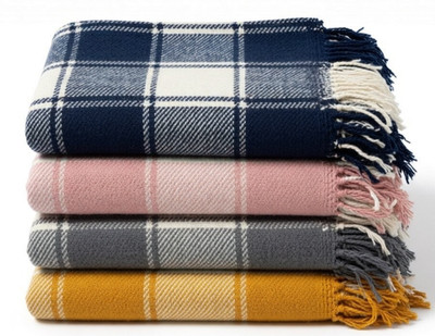 LUXUS 100 % BAUMWOLLE SCHOTTENKARO GROSSES SOFA BETT ÜBERWURF DECKE FRANSEN TWEED WEICH