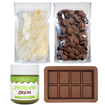 Dubai Chocolate Bar DIY Kit   Includes Mold, 12.3 oz Melting Wafers, 3.5 oz Kata