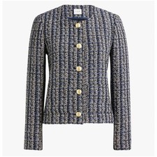 J.Crew Lady Jacket in Navy Cream Tweed Gold Crest Buttons BS926 Size 14
