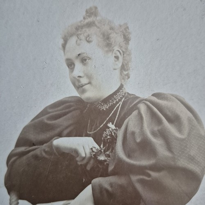 #ad Antique Photo Cabinet Card Woman Puff Sleeves Kalamazoo Michigan 1890s Victorian $12.95