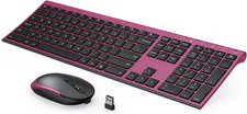 Teclado y mouse inalambrico recargable silencioso para pc laptop negro y rojo