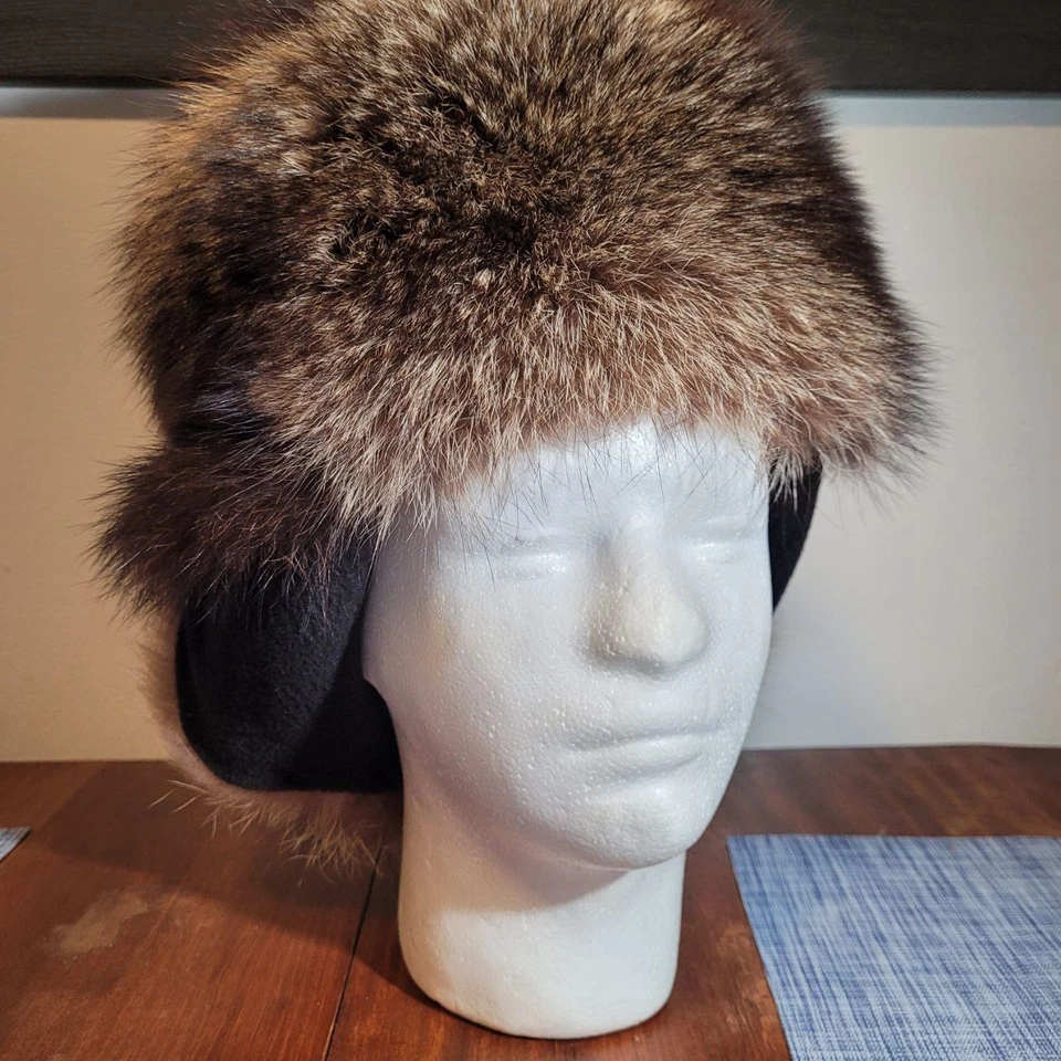 Ручной работы, вручную сшитый, реальный енот меха шляпа женщин или мужчин один размер - Изображение 4 из 4
