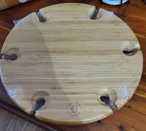 Bamboo Picnic Table Bambusi Collection Portable Wine & Cheese Picnic Table New - Picture 3 of 5