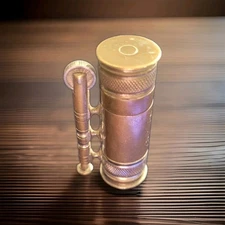 ANTIQUE BRASS TRENCH LIGHTER HEAVY SHOTGUN SHELL DESIGN FLINT CHAMBER IS EMPTY