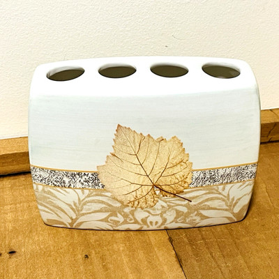 CROSCILL Toothbrush Holder Leaf Booker Morey Gold Beige 5.5'' x 4'' Autum