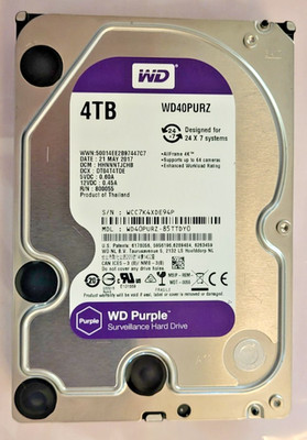 Western Digital WD Purple 4TB WD40PURZ-85AKKY0 Hard Drive w/Health Report