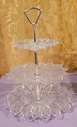 VINTAGE FEDERAL PETAL GLASS SPARKLING 3 TIERED TRAY GLASS STAND 13.5” X 11”