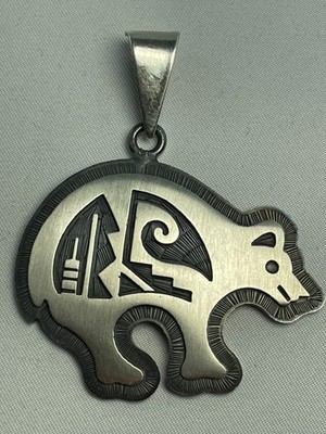 Vintage Bär Totem Anhänger 925 Sterling Silber Native American Indianer